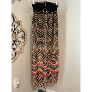 Love Fire Shelf Strapless Black Multi Festival Maxi Dress‎ Sz S